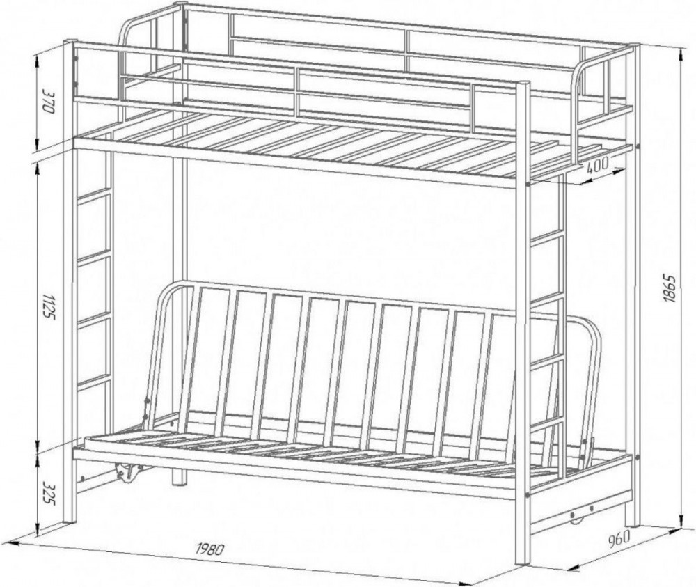 Кровать двухъярусная с диваном 