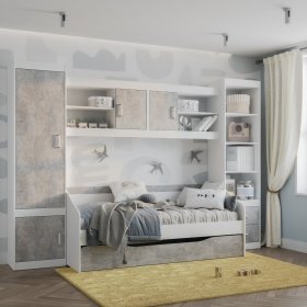 Молодежная Паскаль белый/цемент светлый в Екатеринбурге - germes-mebel.ru | фото