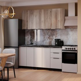 Кухня 1,6 м Эко кашемир/дуб смоки в Екатеринбурге - germes-mebel.ru | фото
