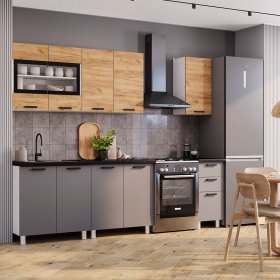 Кухня Крафт 2,0 м тип 2 Графит/Черный янтарь в Екатеринбурге - germes-mebel.ru | фото