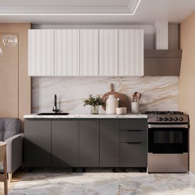 Кухня София 1,8 м графит нубук/эмаль белая в Екатеринбурге - germes-mebel.ru | фото