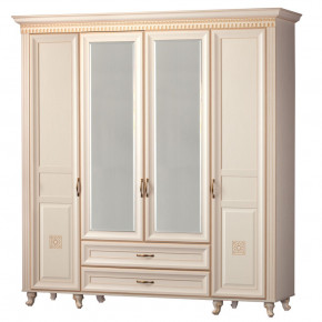 Шкаф для одежды 4-дверный с зеркалом №493 Марлен кремовый белый в Екатеринбурге - germes-mebel.ru | фото